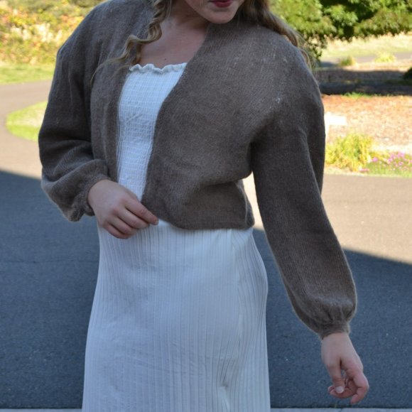 Women's Brown Handknitted Mohair Cardigan, size M - Picture 2 of 3